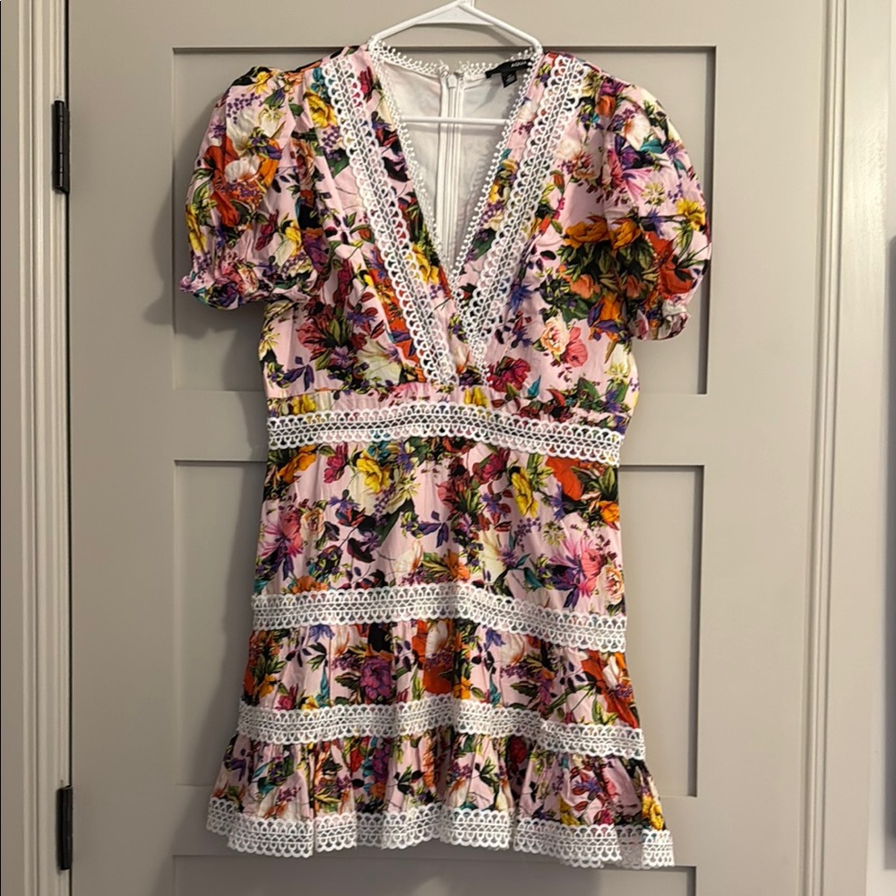 Floral V-Neck Dress with Lace Trim